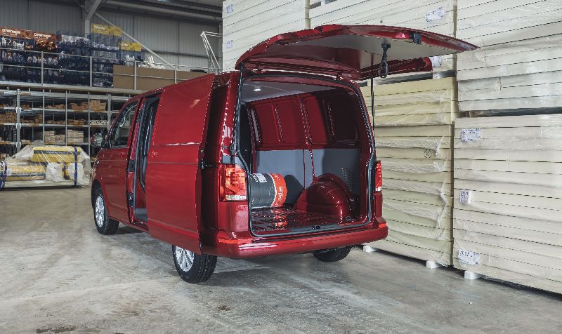 Volkswagen Transporter 6.1 with the rear hatch open 