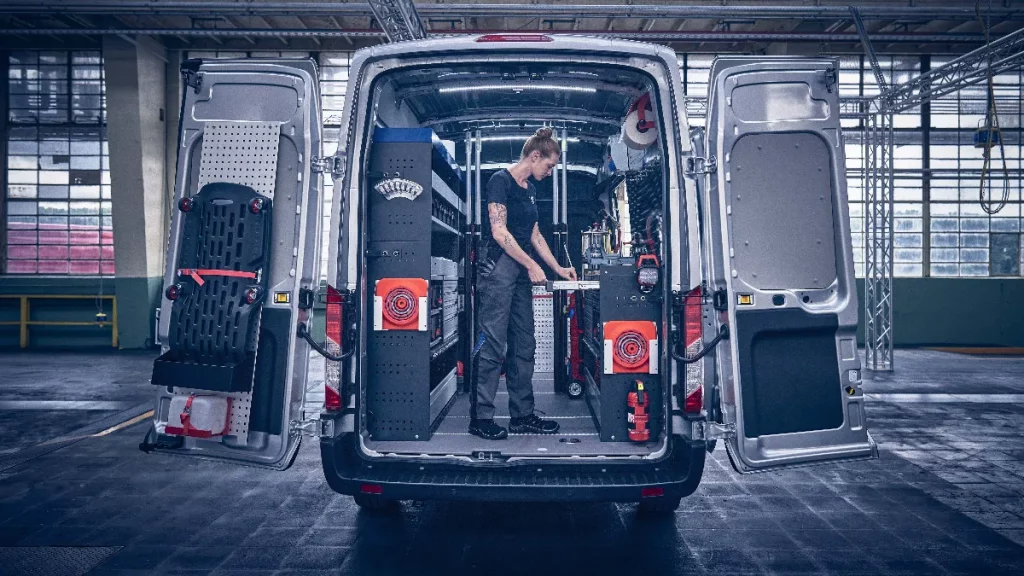 Person working inside loadspace of a Ford Transit