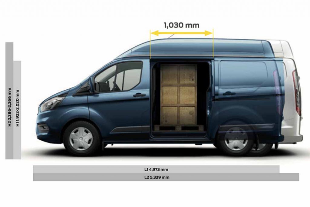 Ford Transit Custom with body length measurements