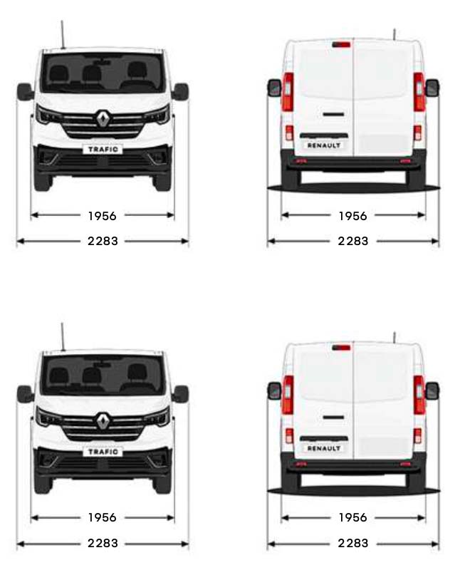 Renault Trafic external dimensions diagram with width measurements