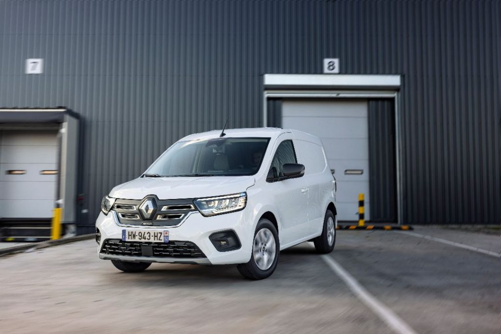 Renault Kangoo E-Tech next to a loading bay is the best small electric van 2022 to buy