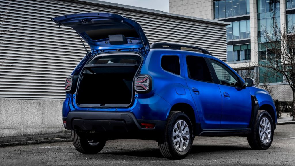 Dacia Duster Commercial in blue with boot open to reveal the loadspace