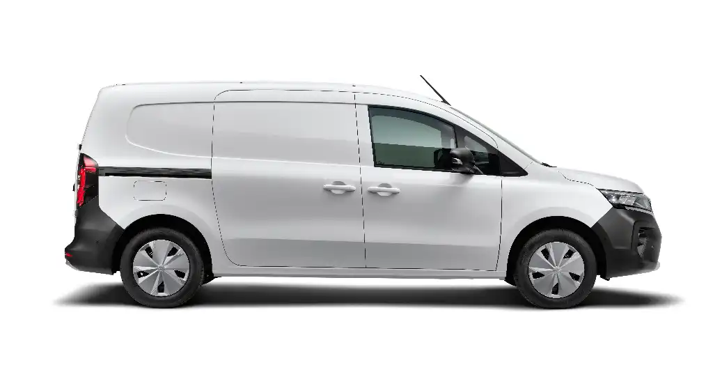 Side profile of a white Nissan Townstar L2 van on a white background