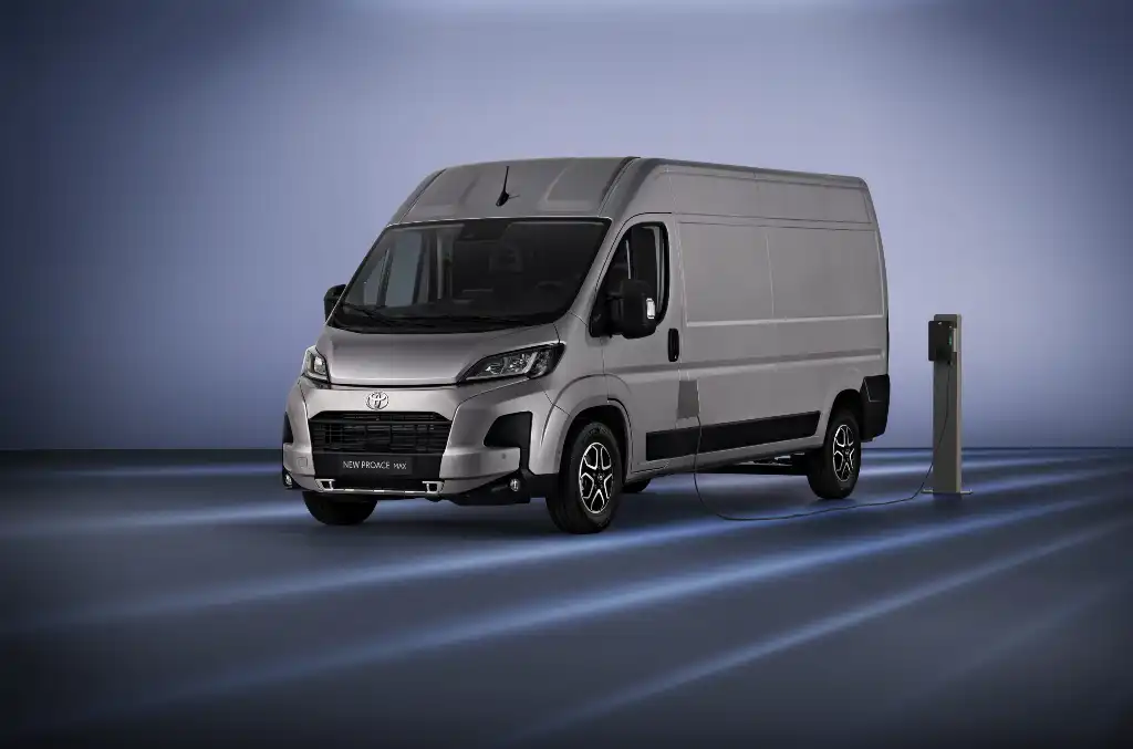 Toyota Proace Max Electric attached to a charging post