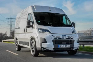 Fiat E-Ducato on the road in white