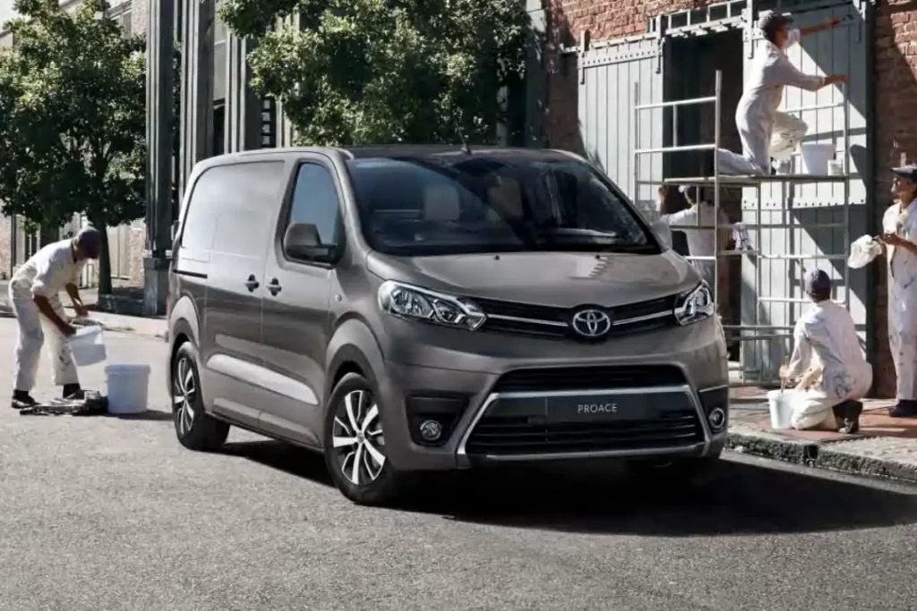 Toyota Proace surrounded by painters and decorators showing the payload capacity of the van