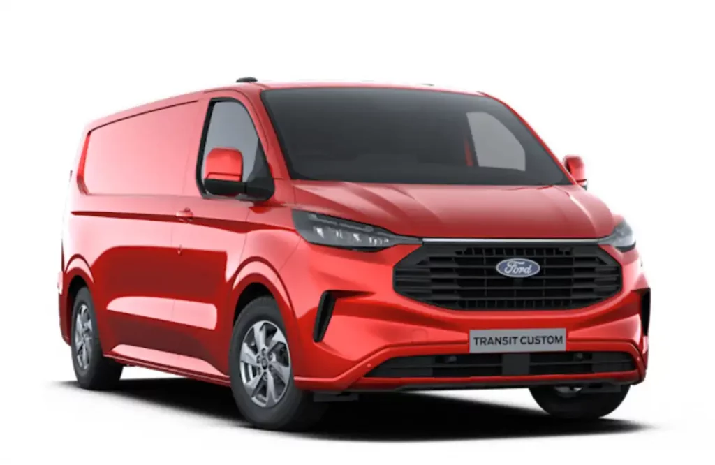 Ford Transit Custom in red on a white background for the payload capacity guide
