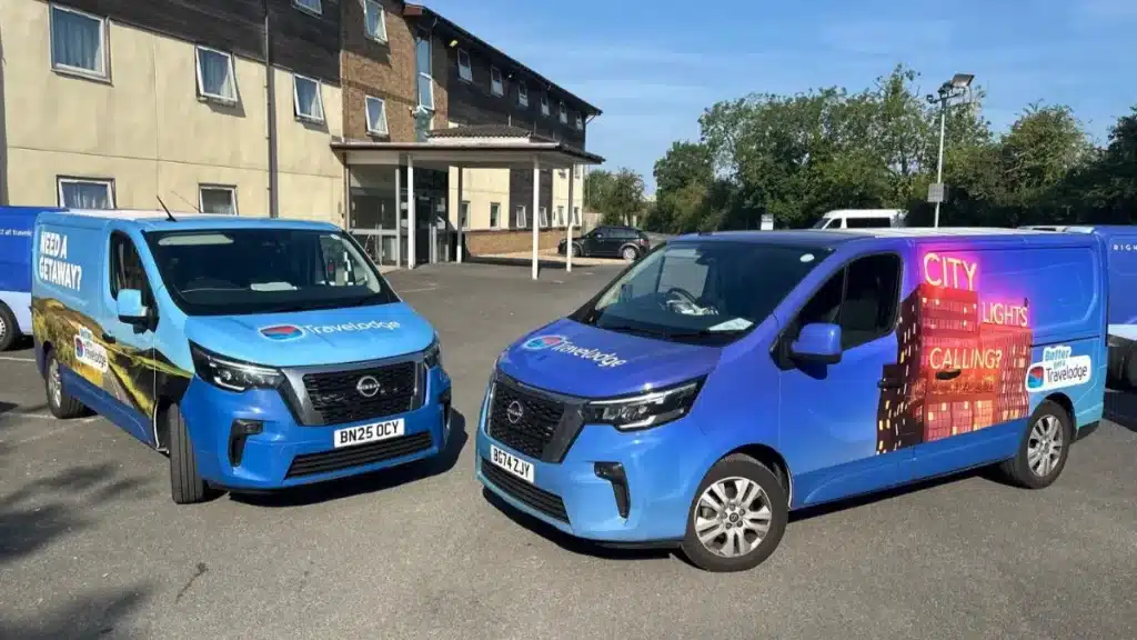 Nissan vans outside Travelodge