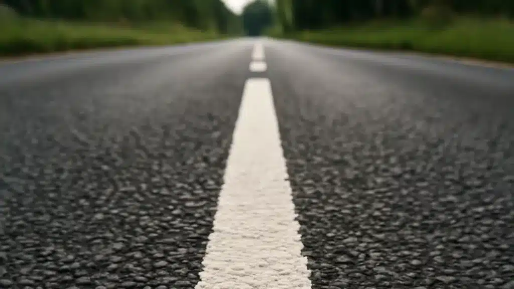 road central white line close up