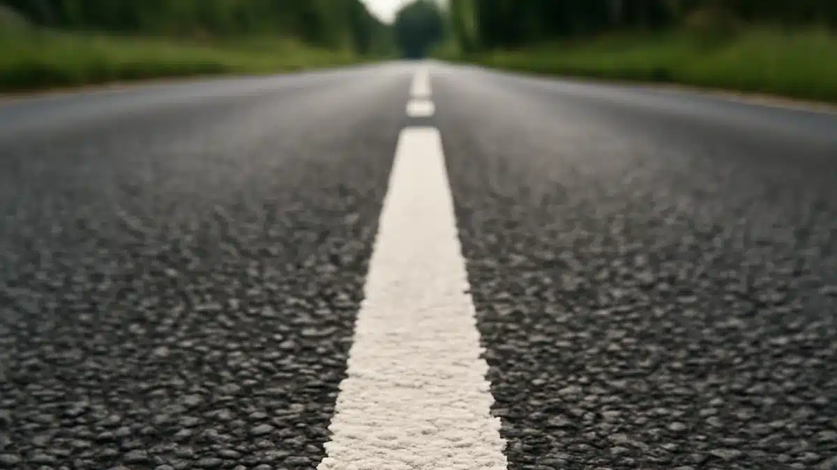 road central white line close up