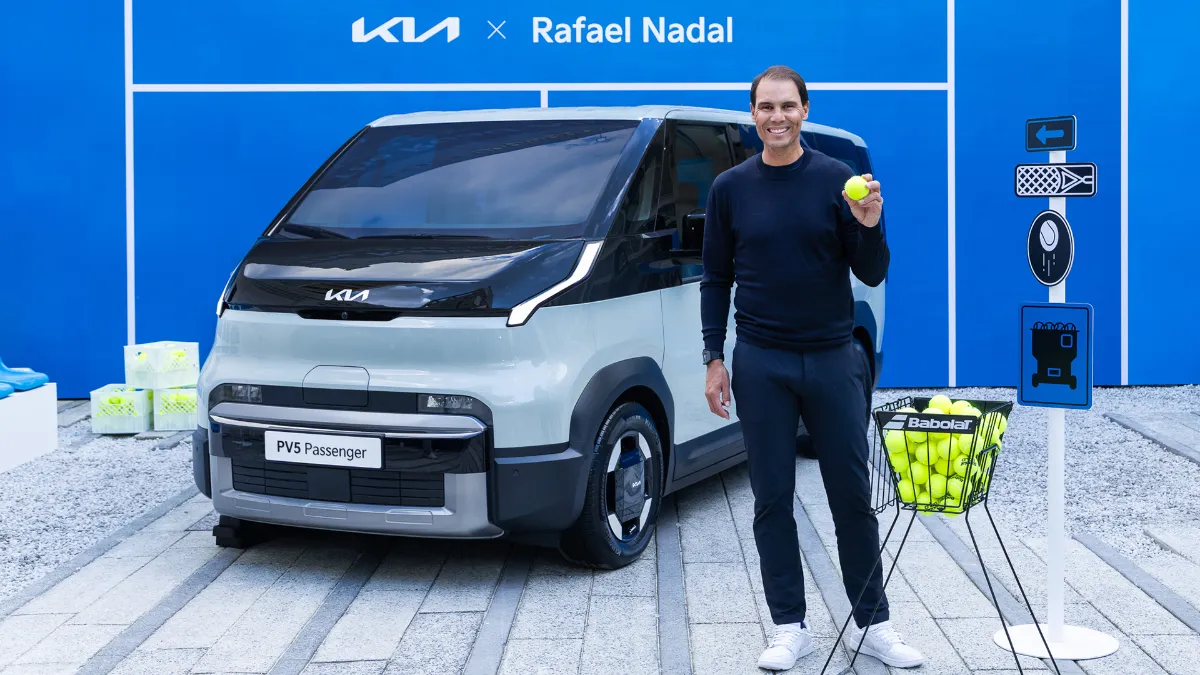 Kia PV5 passenger and Rafa Nadal