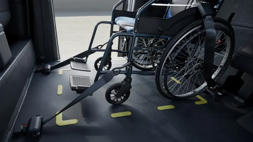 Wheelchair inside Kia PV5 WAV
