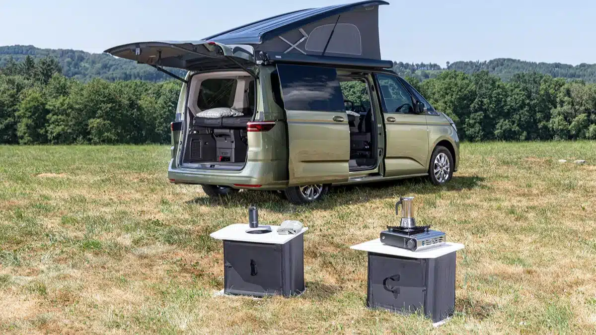 VW California and inflatable kitchen modules
